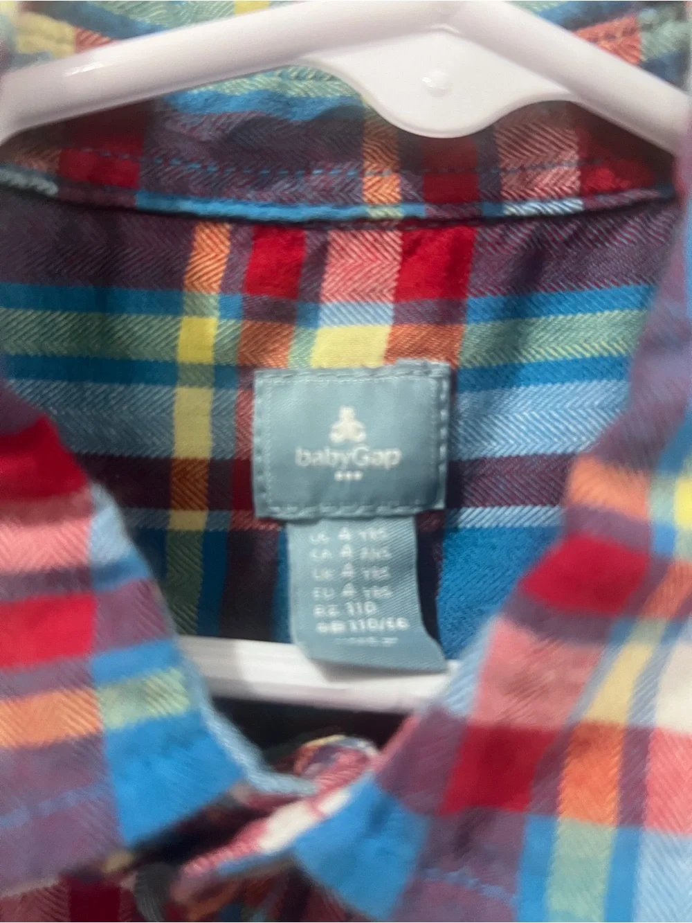 Baby Gap Boys 4-5Y Plaid Button Down Shirt Blue Red Long Sleeve 100% Cotton